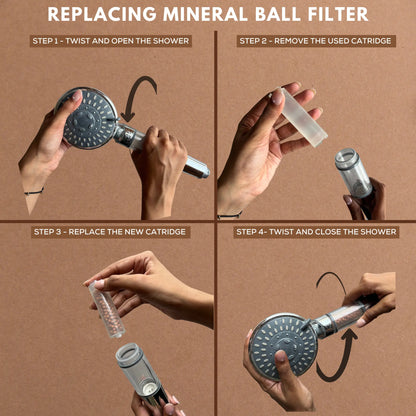 All-in-one bathroom water filter for hand shower set to maintain total skin and hair protection.