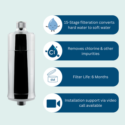 Hardwater tap filter unit with 15-stage filtration to restore healthy water quality.