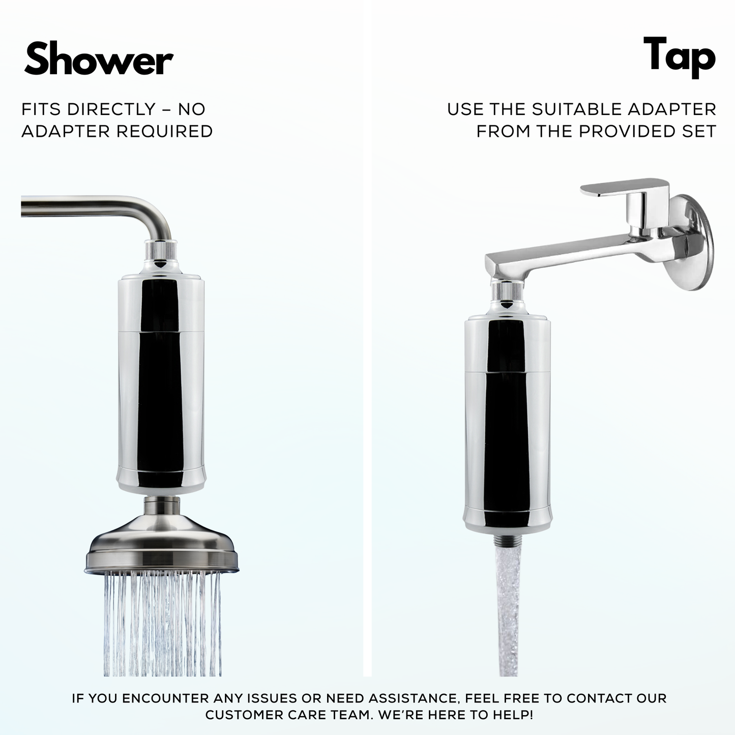 Universal water softener for tap and shower head to strip away minerals and impurities.