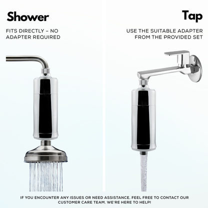 Universal water softener for tap and shower head to strip away minerals and impurities.