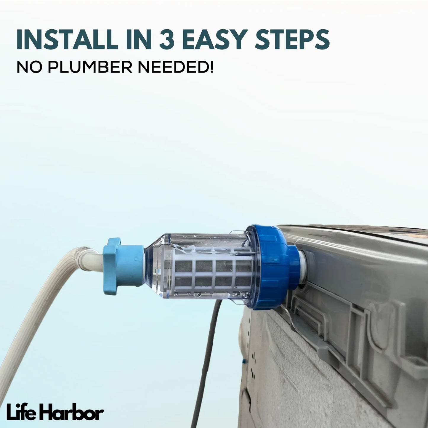 Universal dishwasher hard water filter to prevent white spots and protect internal components.