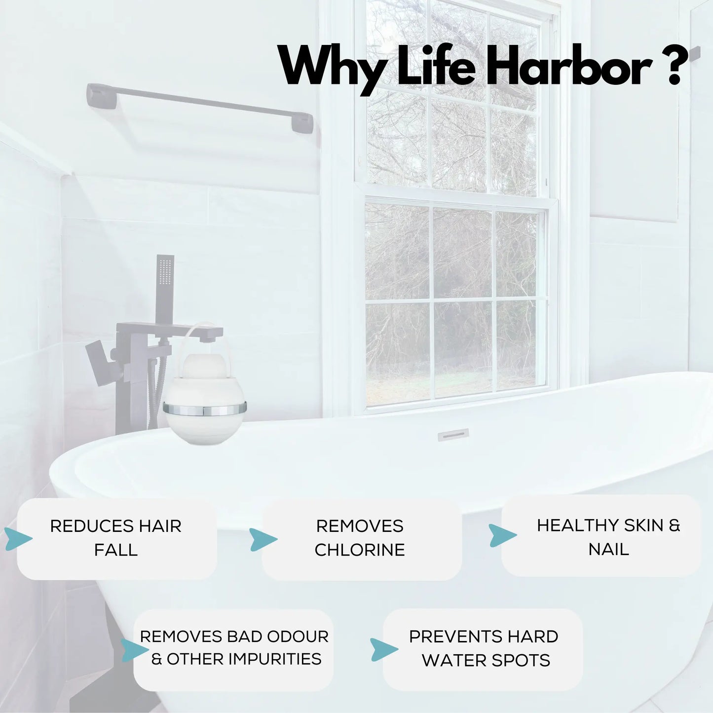 Hard water filter for bathroom use to prevent hair fall and dry skin.