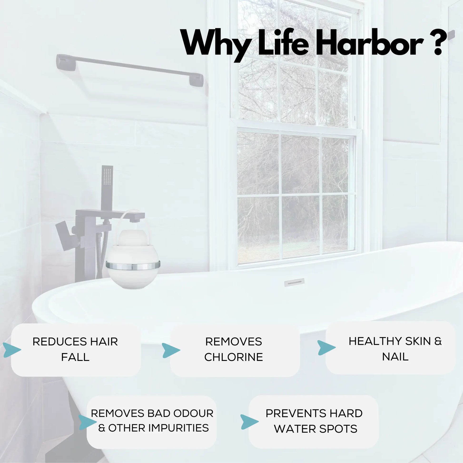Hard water filter for bathroom use to prevent hair fall and dry skin.