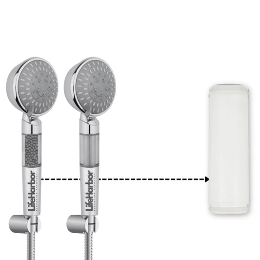 Life Harbor 15-stage hand shower replacement cartridge with KDF-55 and Activated Carbon.