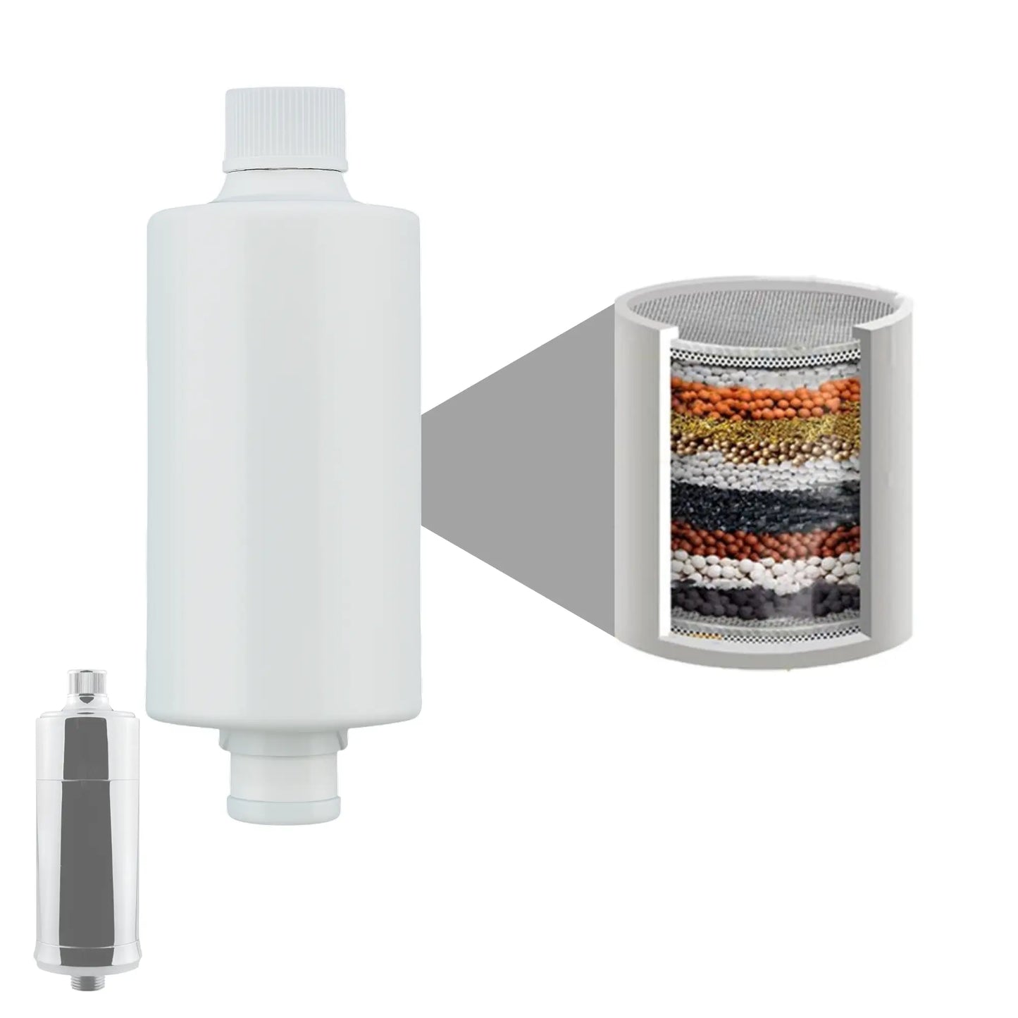 Replacement cartridge for tap filter and shower softener for healthy hair and skin.