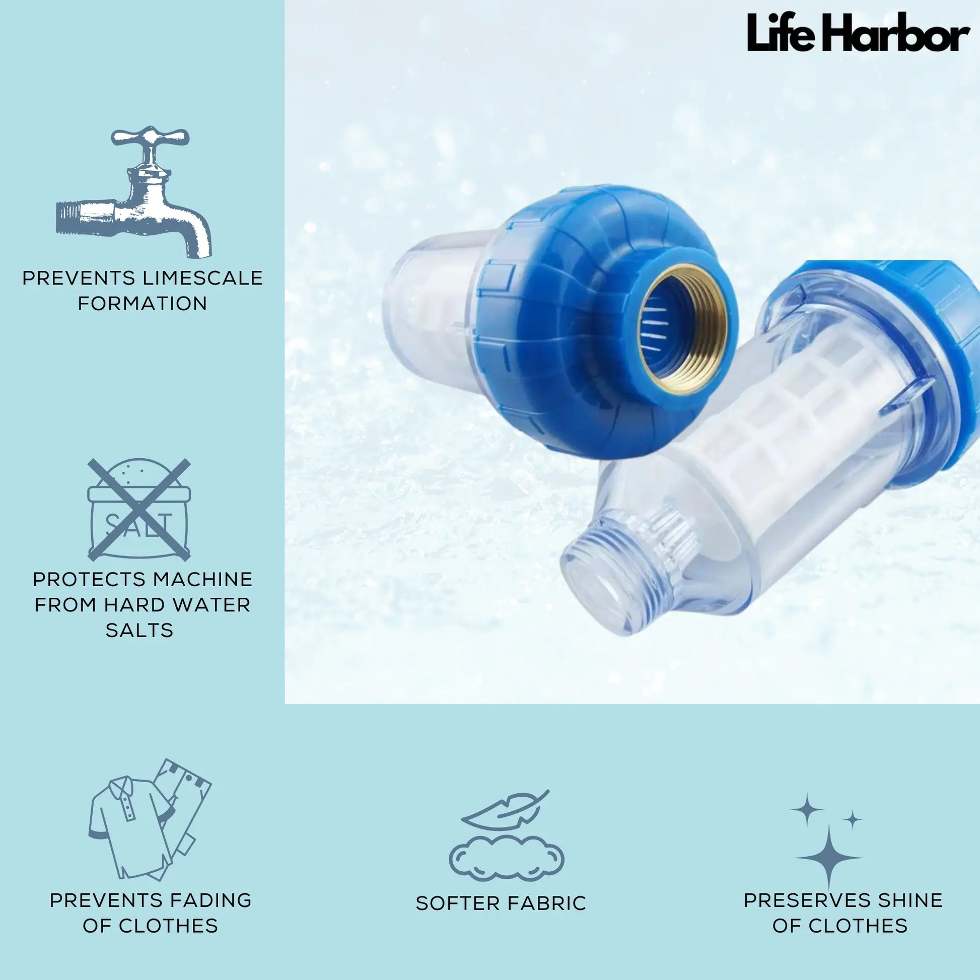 Whirlpool washing machine water softener filter actively neutralizing hard water minerals.