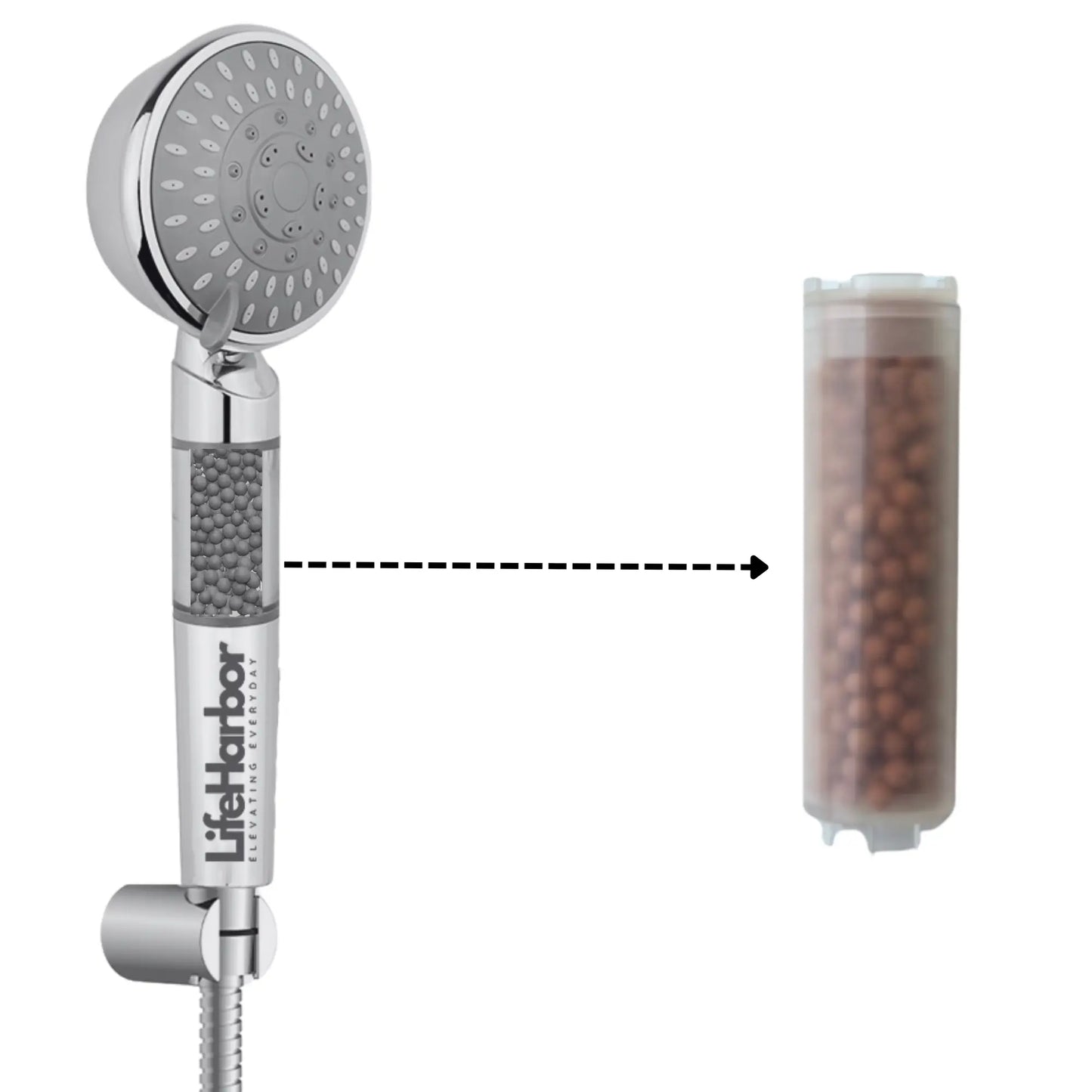 Life Harbor mineral infusion hand shower with 15-stage filtration for chlorine and hard water removal.