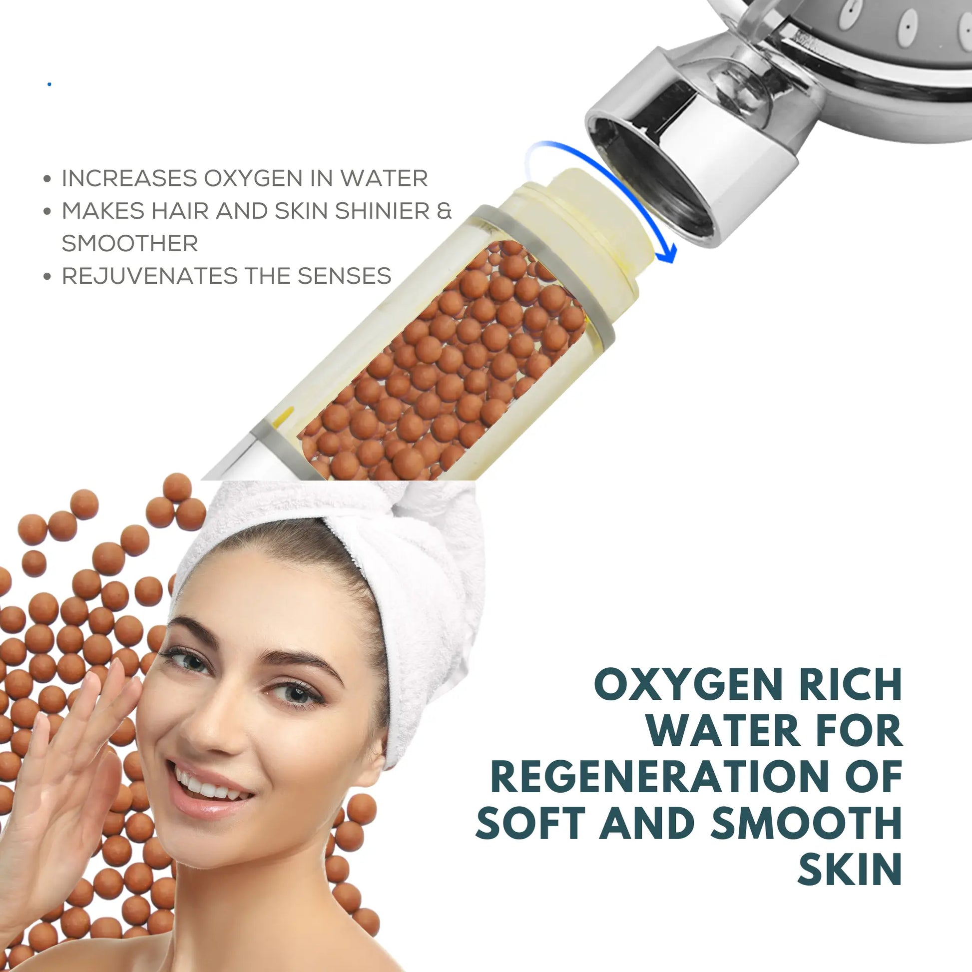 Advanced 15-stage filtration hand shower designed to hydrate skin and protect hair from hard water.