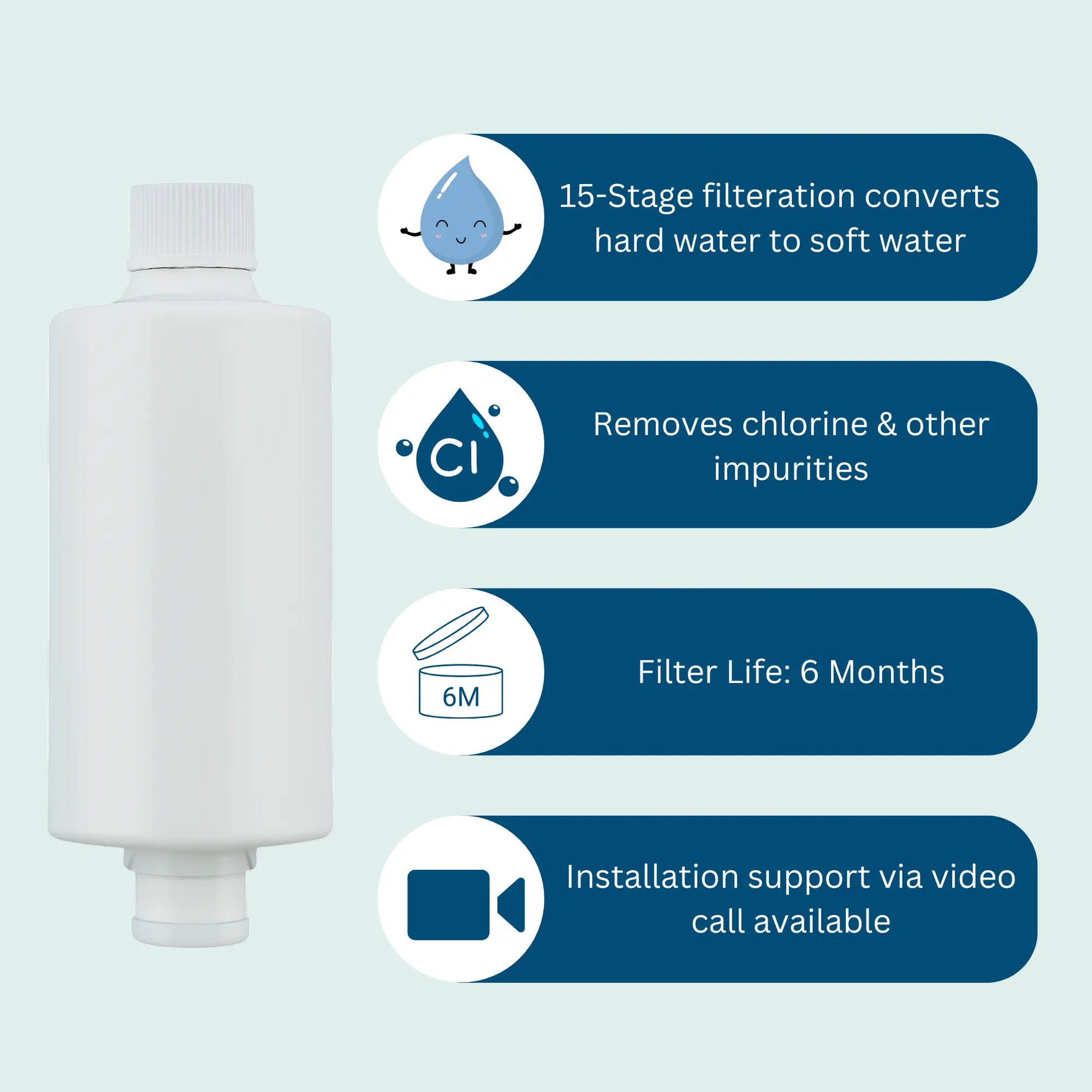 Universal tap filter for bathroom replacement cartridge for pure, soft water.