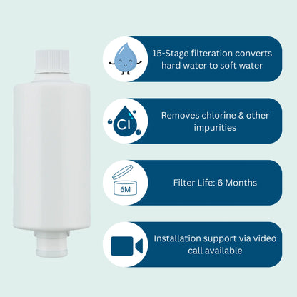 Universal tap filter for bathroom replacement cartridge for pure, soft water.