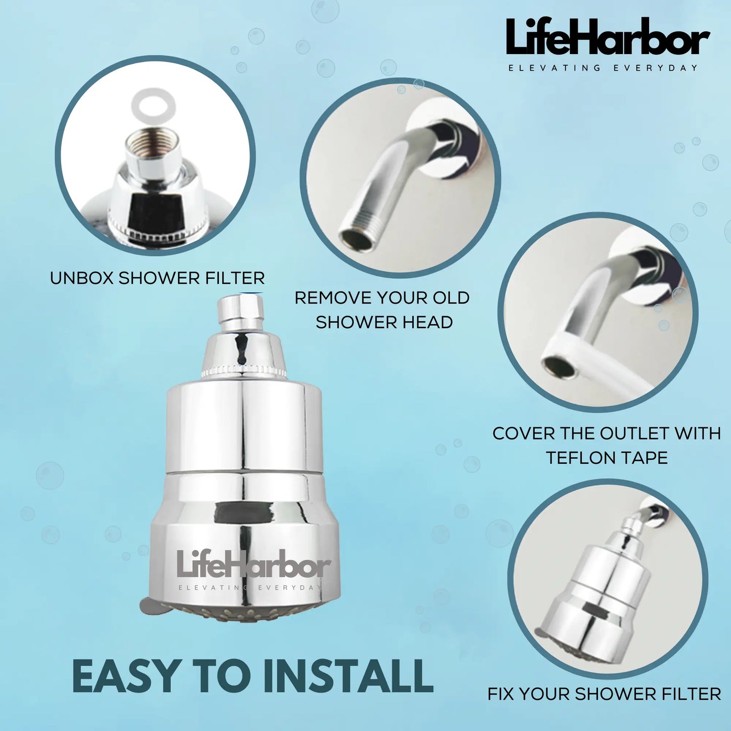 Universal shower filter for hard water protection against limescale, rust, and heavy metals.