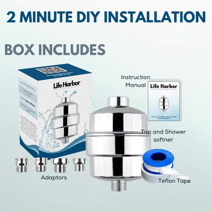 Eco edition chlorine removal shower filter with 15% nourishment media for a revitalized bath.