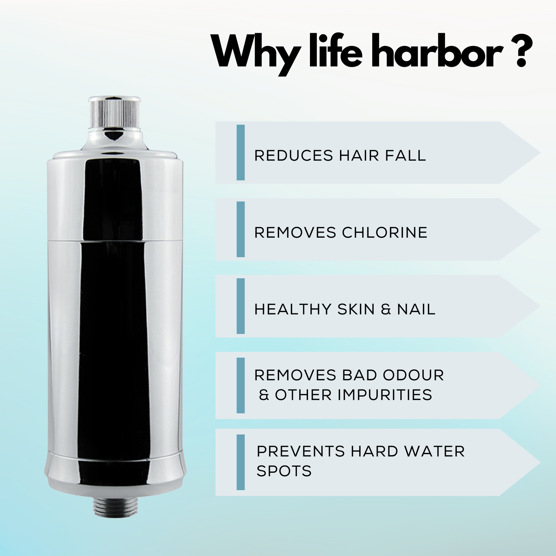 High-performance bathroom tap water filter designed to stop hard water damage to hair and skin.