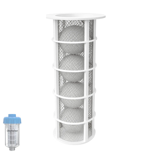 Life Harbor replacement cartridge for washing machine hard water filter to prevent limescale buildup.